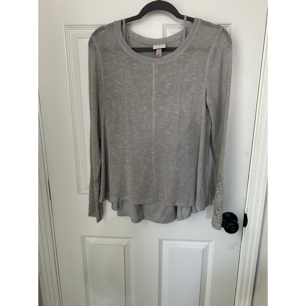 Knox Rose Gray Knit Pullover Sweater Lace Accents Lightweight w top thankSize  S